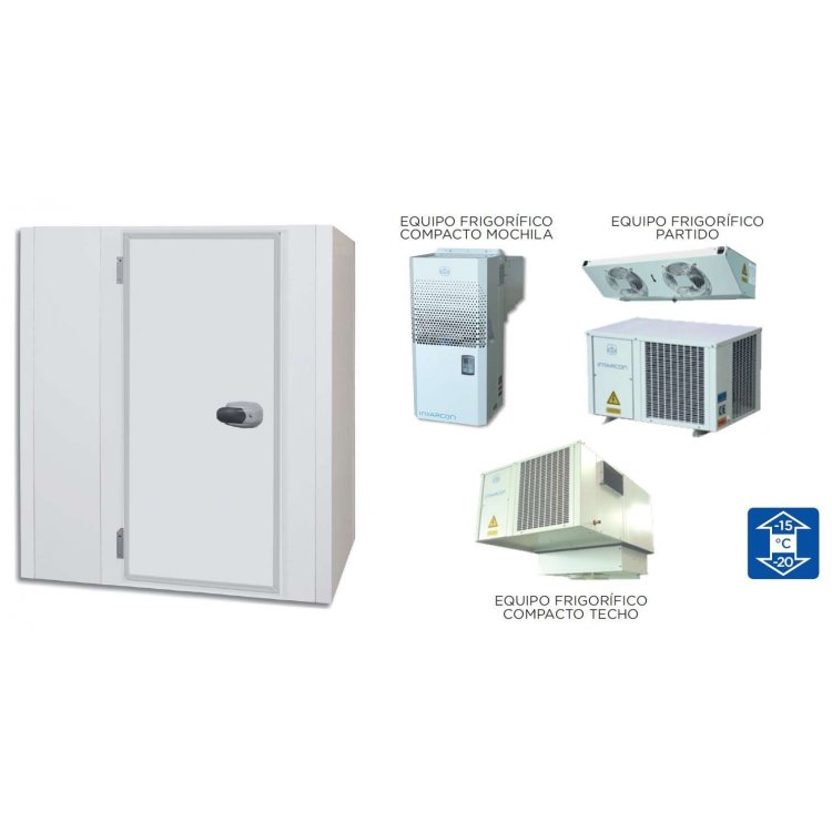 Cámara Frigorífica Temperatura Negativa dim.ext.2970x2570x2000h mm con suelo, aislamiento de 85mm, puerta pivotante de luz 1830X