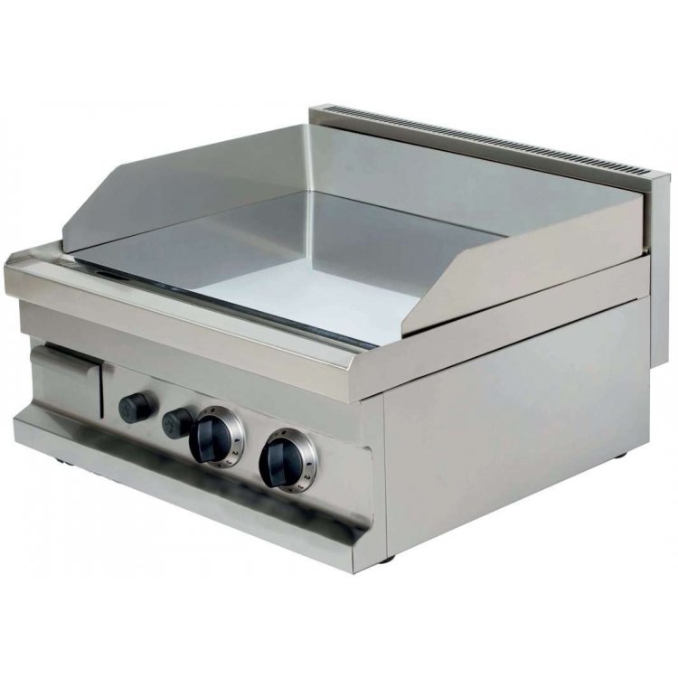 Fry tops a gas sobremesa liso acero 15 mm con baño cromo duro 2x4,8kw 600x600x265h mm GG606 Línea Estambul