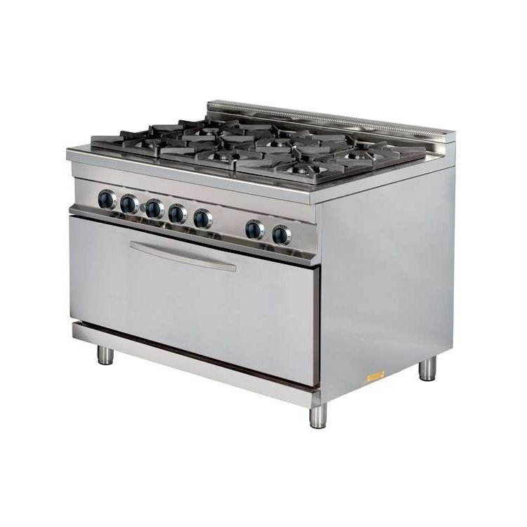 Cocina a gas 6 fuegos 6x8kw con horno MAXI 7,5kw 1275x900x900h mm GR932 MAXI Línea Estambul
