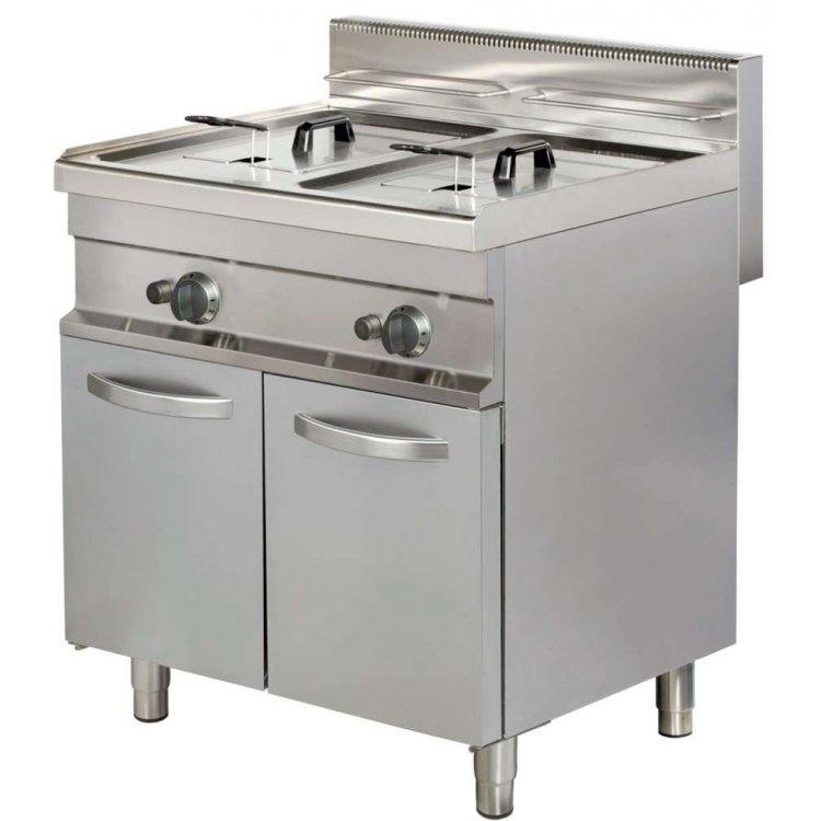 Freidora a gas 2 cuba 20 litros de aceite 15+15kw 850x900x900h mm GF922 Línea Estambul Freidora a gas 2 cuba 20 litros de aceite 15+15kw 850x900x900h mm GF922 Línea Estambul