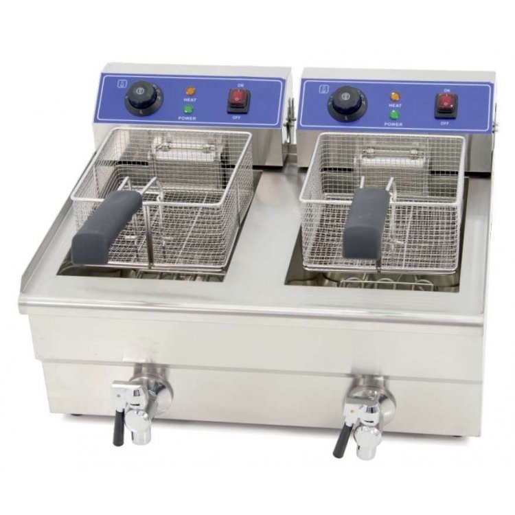 Freidora Eléctrica 10 + 10 litros CON Grifo de 570 x460 x325h mm PEKIN IEF-102-EGO