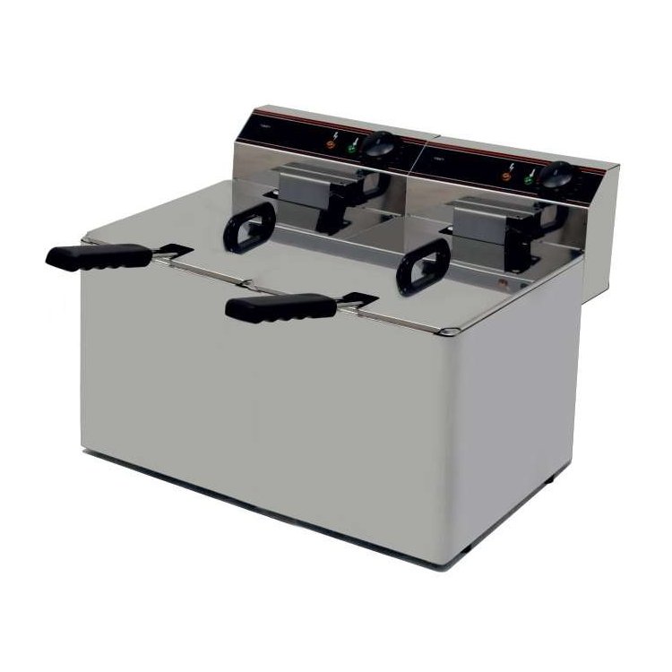 Freidora Eléctrica capacidad 10+10l pot.3,5+3,5 Kw sin Grifo de Vaciado línea Badajoz EVO1010