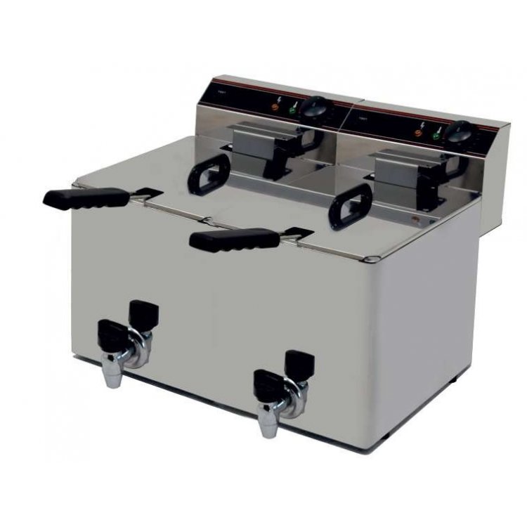 Freidora Eléctrica capacidad 10+10l pot.3,5+3,5 Kw con Grifo de Vaciado línea Badajoz EVO1010G