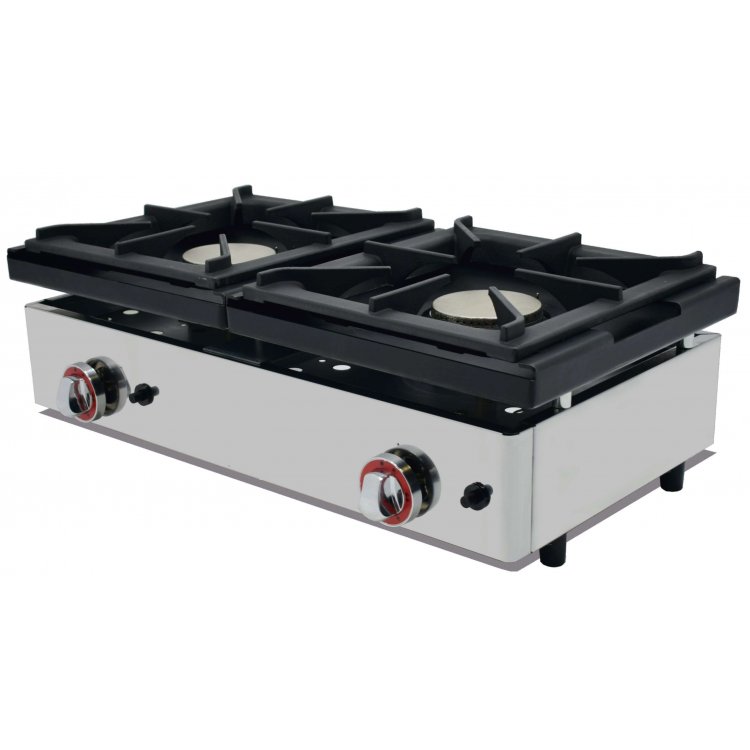 Cocina a Gas Sobremesa 2 fuegos de 6+6 Kw dim.810x457x240h mm línea Badajoz 80CG