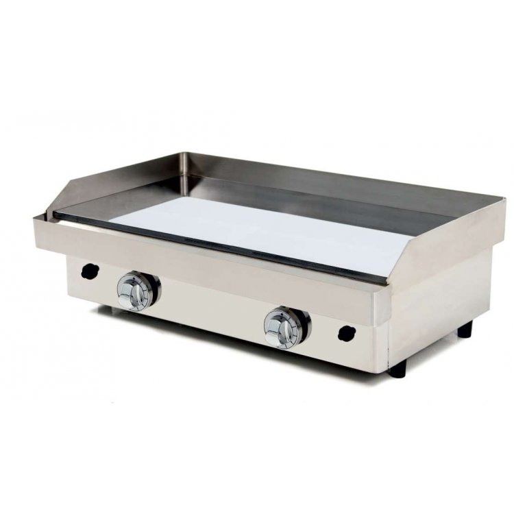 Plancha a Gas Acero con Baño Cromo Duro 50 micras pot.9,6Kw dim.810x457x240h mm línea Badajoz 80PGC