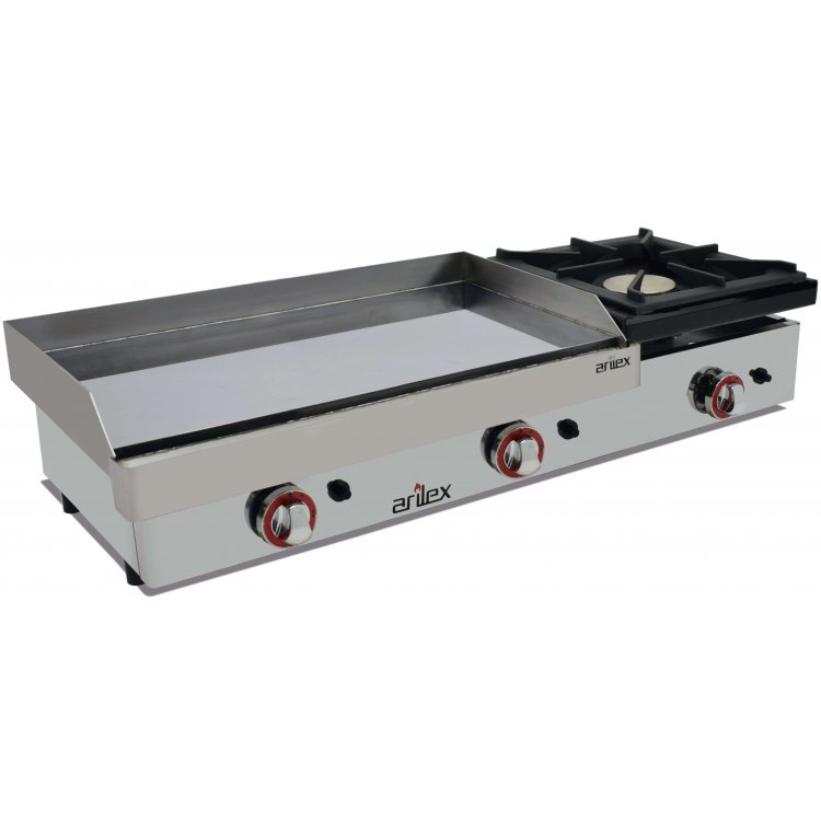 Plancha a Gas Acero con Baño Cromo Duro con Fogón 6Kw pot.6,4+6Kw dim.1010x457x240h mm línea Badajoz 100PGCF Plancha a Gas Acero con Baño Cromo Duro con Fogón 6Kw pot.6,4+6Kw dim.1010x457x240h mm línea Badajoz 100PGCF