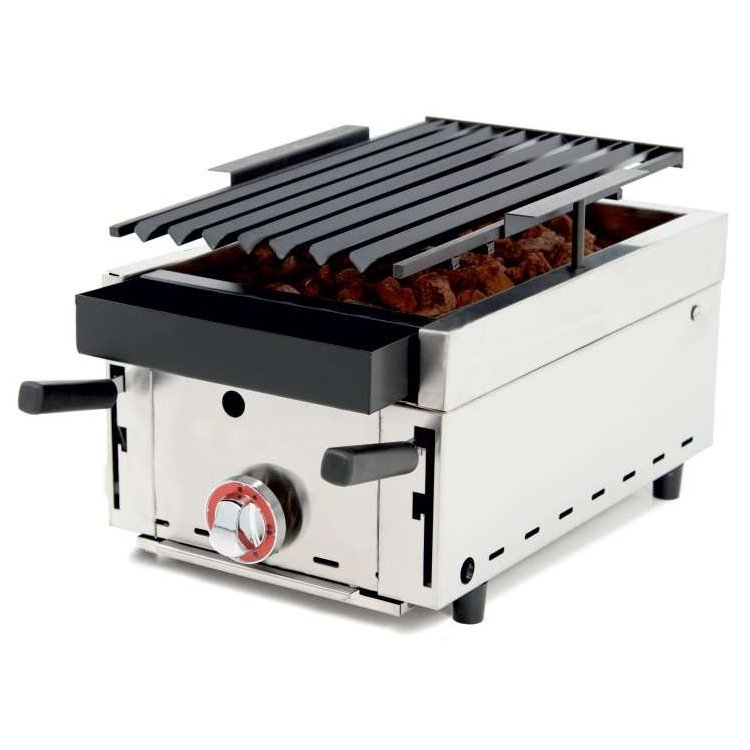 Barbacoa a Gas con Piedra Volcánica con parrilla pavonada regulable en 3 alturas dim.370x600x260h mm Línea Badajoz 35BAR