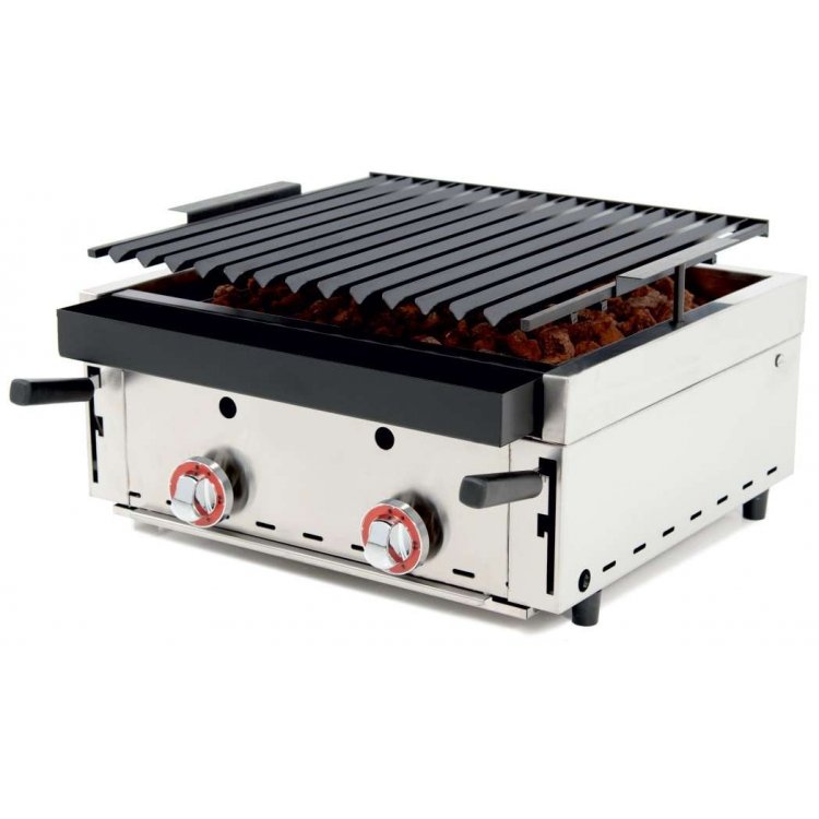 Barbacoa a Gas con Piedra Volcánica con parrilla pavonada regulable en 3 alturas dim.600x600x260h mm Línea Badajoz 60BAR