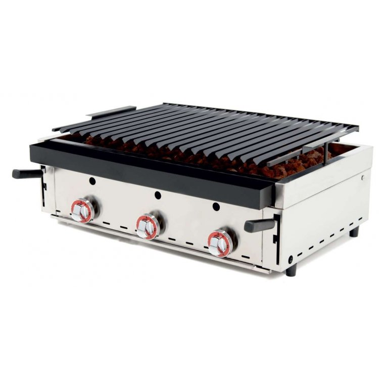 Barbacoa a Gas con Piedra Volcánica con parrilla pavonada regulable en 3 alturas dim.900x600x260h mm Línea Badajoz 90BAR