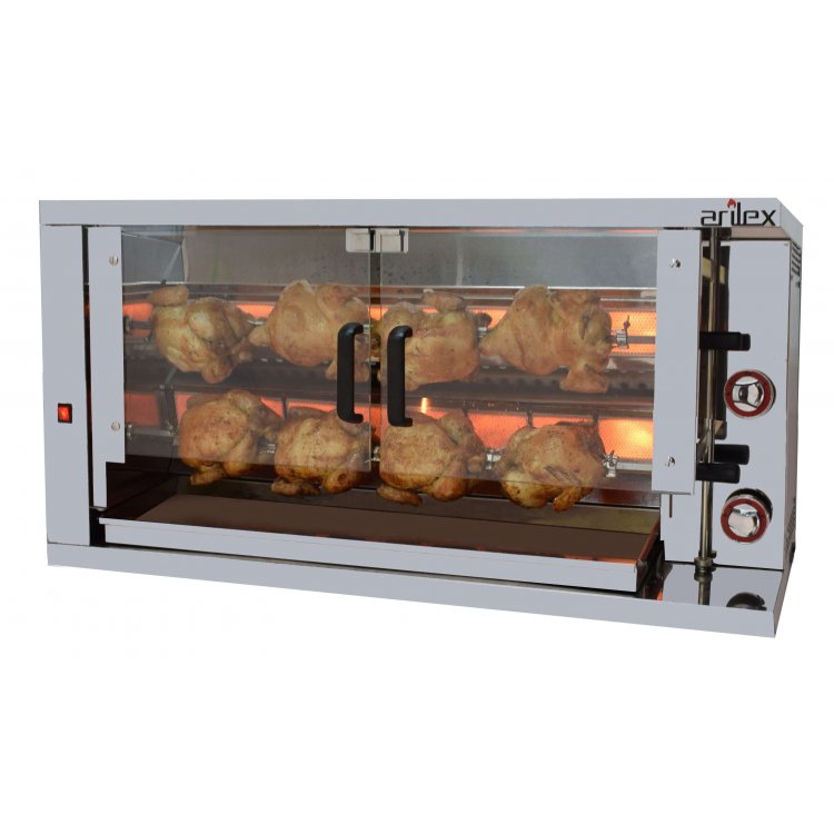 Asador de Pollos a Gas dim.1160x450x570h mm 2 espadas Línea Badajoz 2ASG (espadas no incluidas)