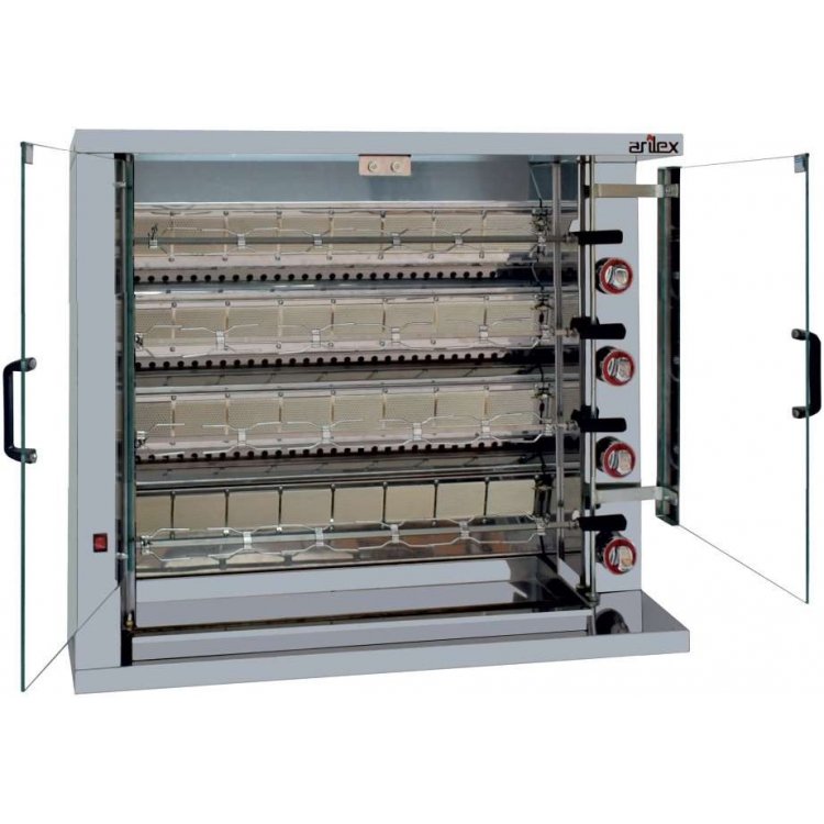 Asador de Pollos a Gas dim.1160x450x930h mm 4 espadas Línea Badajoz 4ASG (espadas no incluidas)
