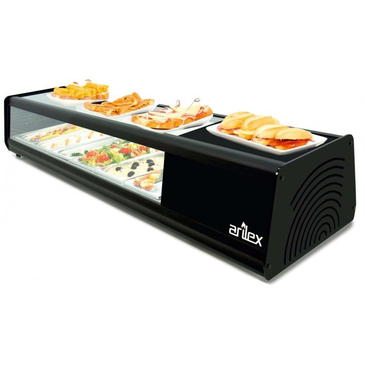 Vitrina refrigerada de tapas placa lisa color negro dim. 1808x390x287h mm línea Badajoz 8VTL PLANA-NE Vitrina refrigerada de tapas placa lisa color negro dim. 1808x390x287h mm línea Badajoz 8VTL PLANA-NE