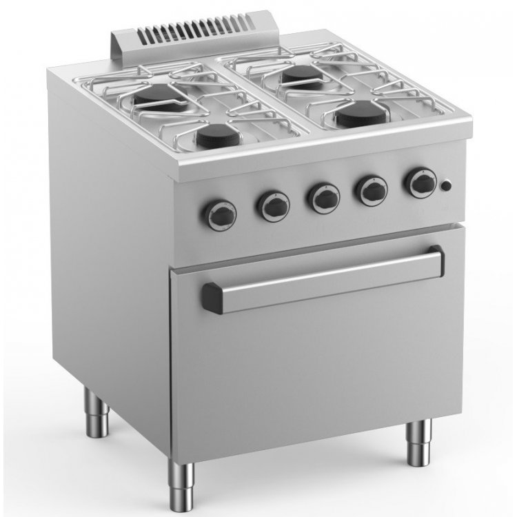 Cocina a Gas 4 Fuegos con Horno a Gas GN2/1  Fondo 700 ELFU77FG START LINE