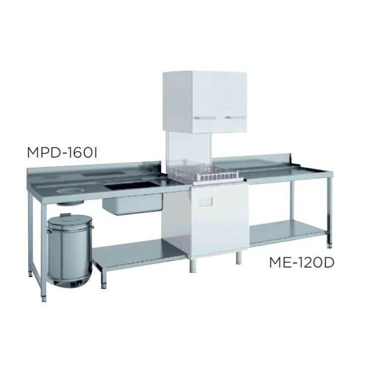 Mesa de prelavado entrada derecha dim.1200x750x850h sin estante con aro desbarazado mm MPDS-120D Mesa de prelavado entrada derecha dim.1200x750x850h sin estante con aro desbarazado mm MPDS-120D