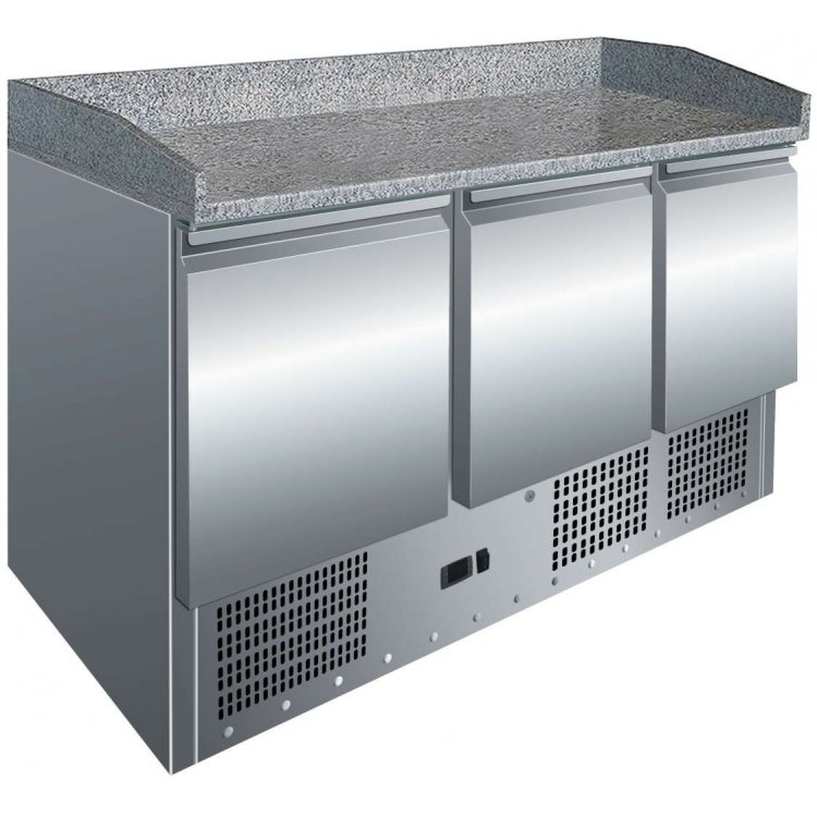 Mesa GN1/1 3 Puertas Preparación Pizzas con Encimera de Granito de 1365 x700 x1050h mm PEKIN S903PZ Mesa GN1/1 3 Puertas Preparación Pizzas con Encimera de Granito de 1365 x700 x1050h mm PEKIN S903PZ