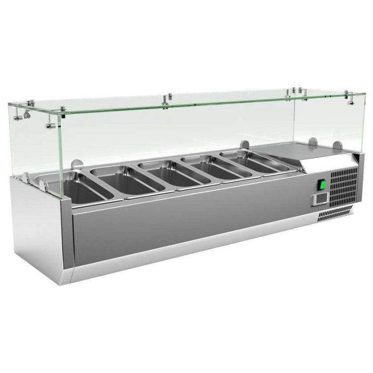 Vitrina 5 cubetas GN1/4 con Cúpula de Vídrio de 1200 x335 x440h mm PEKIN VRX1200330FG