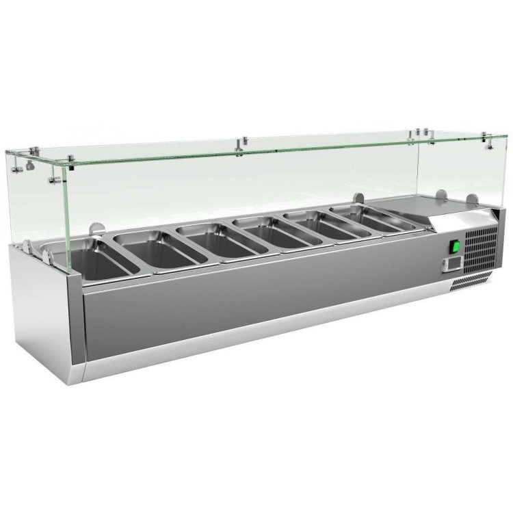 Vitrina 6 cubetas GN1/4 con Cúpula de Vídrio de 1400 x335 x440h mm PEKIN VRX1400330FG
