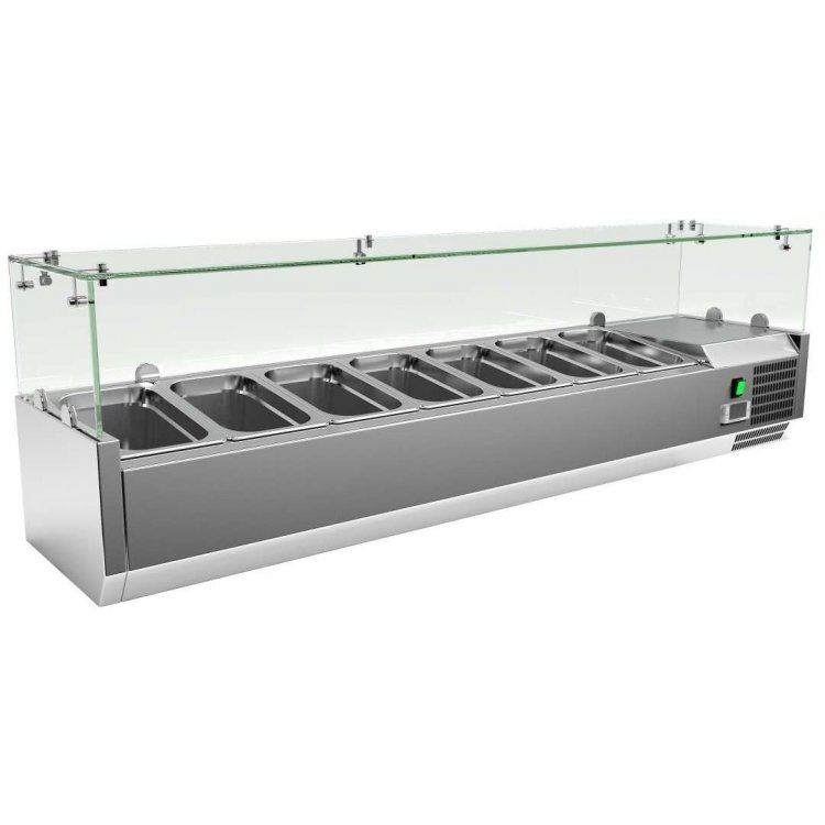 Vitrina 7 cubetas GN1/4 con Cúpula de Vídrio de 1500 x335 x440h mm PEKIN VRX1500330FG