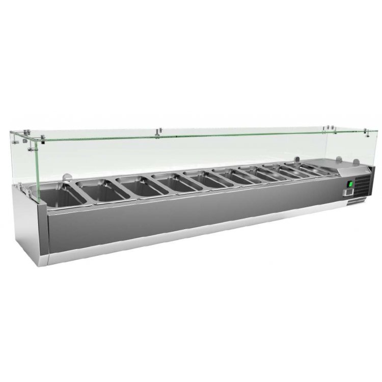 Vitrina 8 cubetas GN1/4 con Cúpula de Vídrio de 1800 x335 x440h mm PEKIN VRX1800330FG