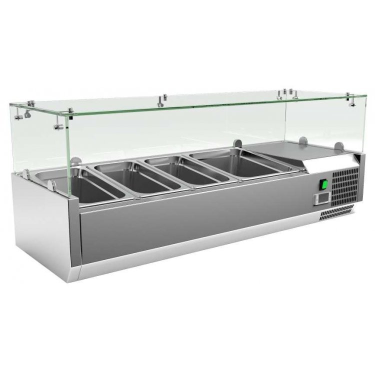 Vitrina 3 cubetas GN1/3 + 1 cubeta GN1/2 con Cúpula de Vídrio de 1200 x395 x440h mm PEKIN VRX1200380FG
