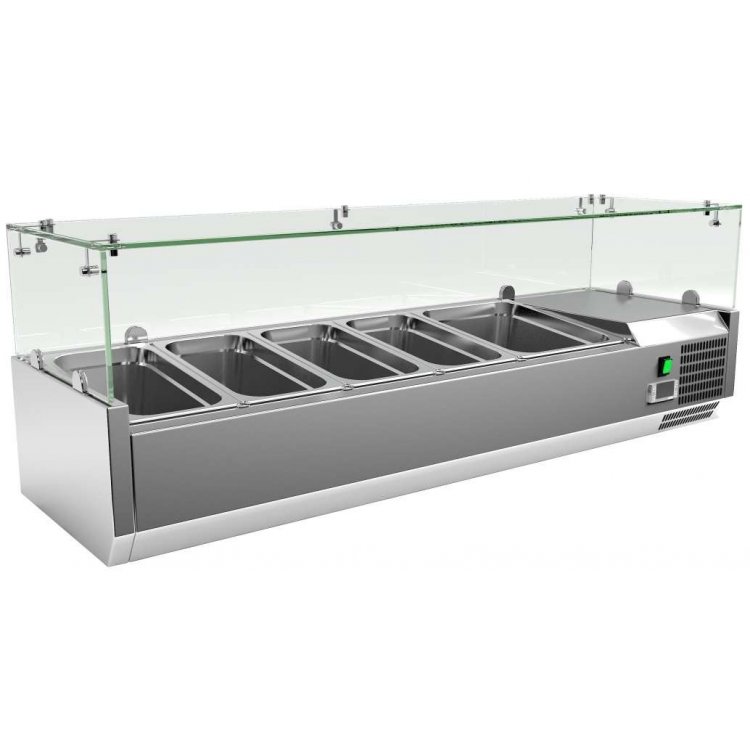 Vitrina 4 cubetas GN1/3 + 1 cubeta GN1/2 con Cúpula de Vídrio de 1400 x395 x440h mm PEKIN VRX1400380FG
