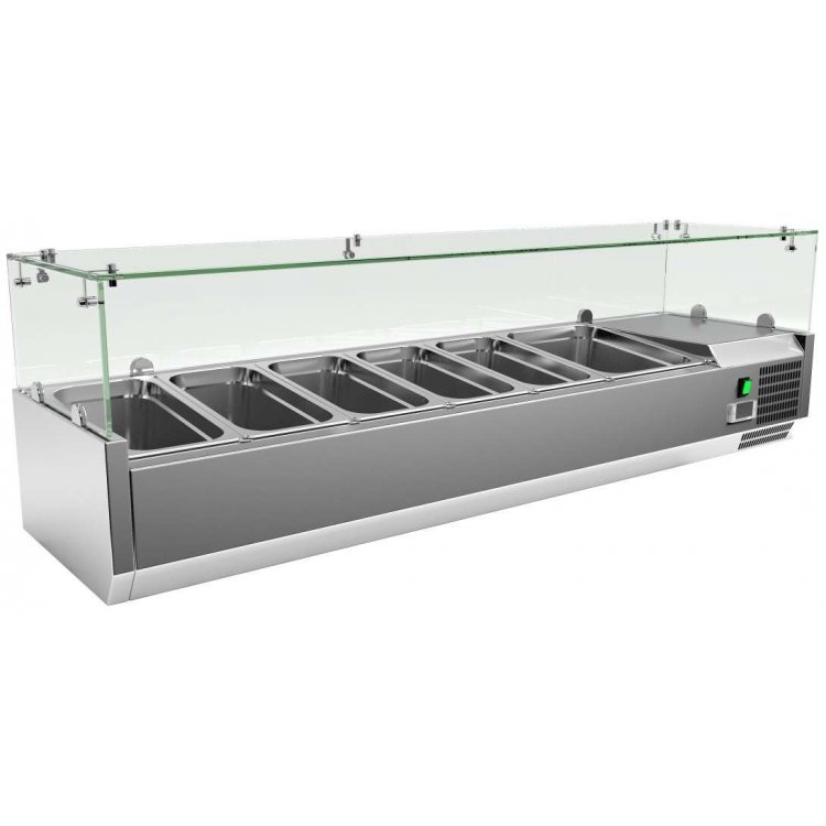 Vitrina 5 cubetas GN1/3 + 1 cubeta GN1/2 con Cúpula de Vídrio de 1500 x395 x440h mm PEKIN VRX1500380FG