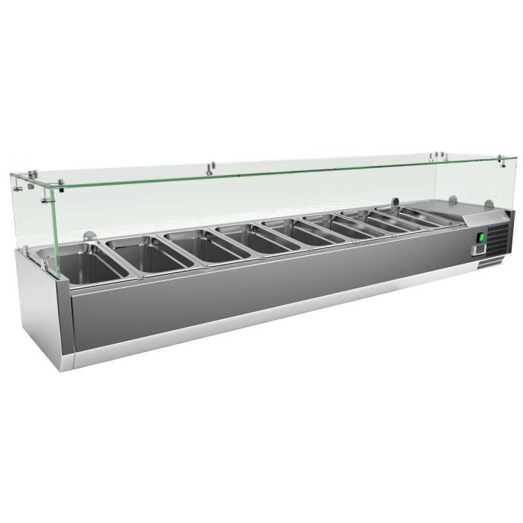 Vitrina 8 cubetas GN1/3 con Cúpula de Vídrio de 1800 x395 x440h mm PEKIN VRX1800380FG