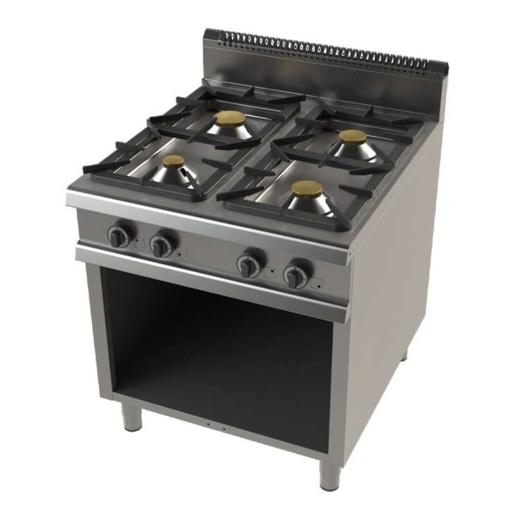 Cocina a gas con mueble de 4 fuegos 4,3+8,3+10+8,3 Kw Serie 900 JUNEX con medidas 800x900x900h mm FO9C400