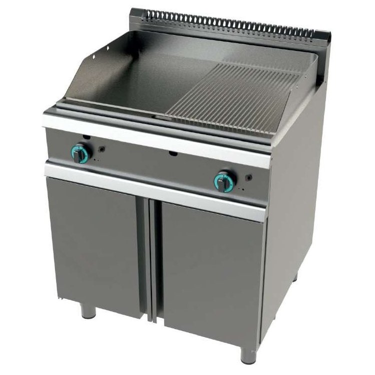 Fry tops a gas acero laminado placa lisa con mueble Serie 900 JUNEX con medidas 800x900x900h mm FT9C0LL