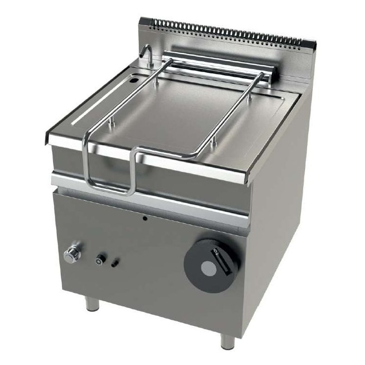 Sartén basculante a gas 80 litros 22Kw fondo cuba en acero inoxidable AISI-304 Serie 900 JUNEX con medidas 800x900x900h mm FD9C0