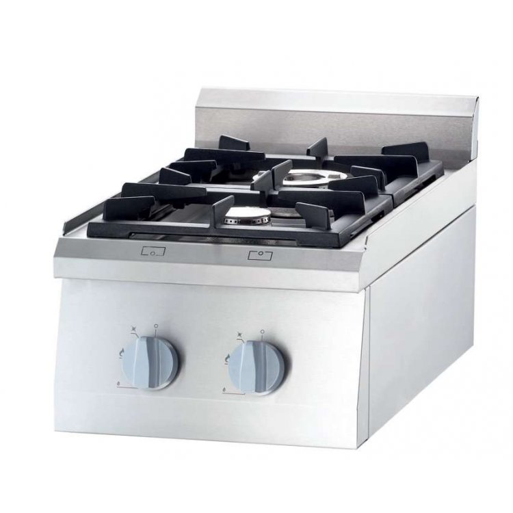 Cocina a gas sobremesa 2 fuegos 400x700x250h mm 3,5+7 Kw Línea Varsovia Cocina a gas sobremesa 2 fuegos 400x700x250h mm 3,5+7 Kw Línea Varsovia
