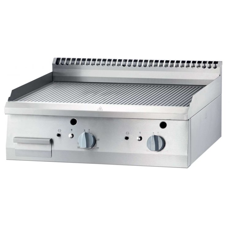 Fry top a gas acero rectificado sobremesa placa ranurada 800x700x250h mm 13Kw Línea Varsovia