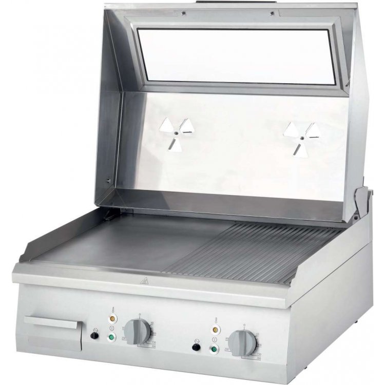 Fry top eléctrico acero rectificado sobremesa placa ranurada/lisa CON TAPA 800x700x250h mm 8,1Kw Línea Varsovia