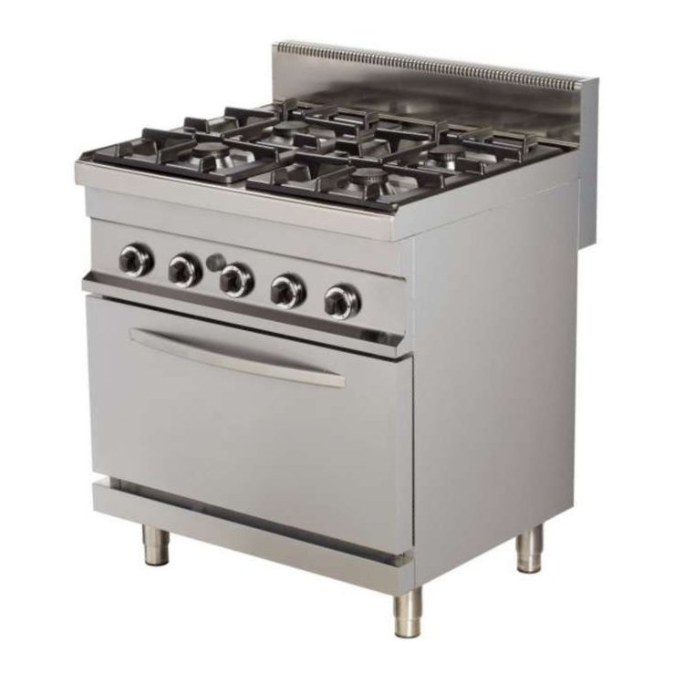 Cocina a gas 4 fuegos 4x6kw con horno GN1/1 a gas de 6kw 800x700x900h mm GR722 Línea Estambul