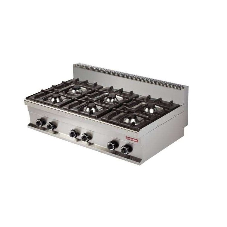 Cocina a gas sobremesa 6 fuegos 6x6kw 1200x700x290h mm GR731S Línea Estambul
