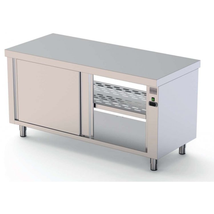 Mesa Caliente Acero Inoxidable Central Fondo 600 Con Puerta Corredera a 1 Cara 1600x600x850h mm HFTC160160SD
