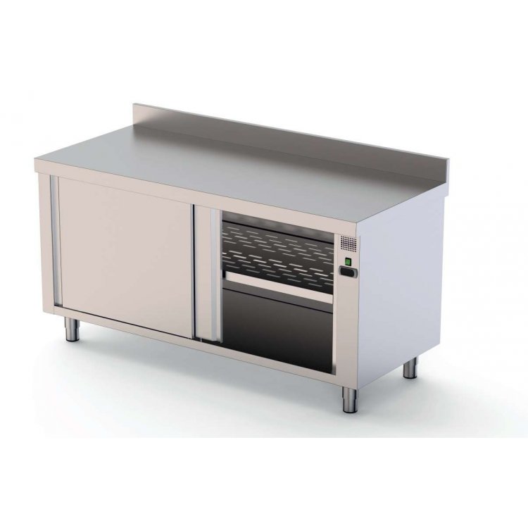 Mesa Caliente Acero Inoxidable Mural Fondo 600 Con Puerta Corredera A 1 Cara 1600x600x850h mm HFTW160160SD