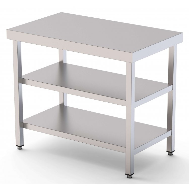 Mesa de Trabajo Acero inoxidable Central Con 2 Estante 1000x600x850h mm WTC160100S2