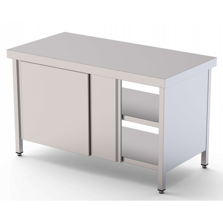 Mesa de Trabajo Acero inoxidable Central Con Puerta Corredera en Ambas Caras 2800x800x850h mm WTC180280PT