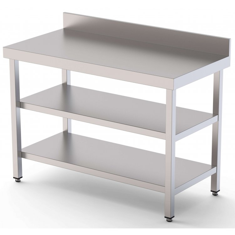Mesa de Trabajo Acero inoxidable Mural Con 2 Estante 1400x550x850h mm WTW155140S2