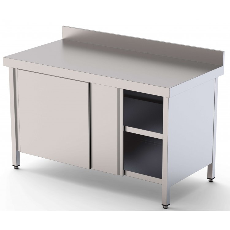 Mesa de Trabajo Acero inoxidable Mural Con Puerta Corredera a 1 cara 1600x900x850h mm WTW190160SD