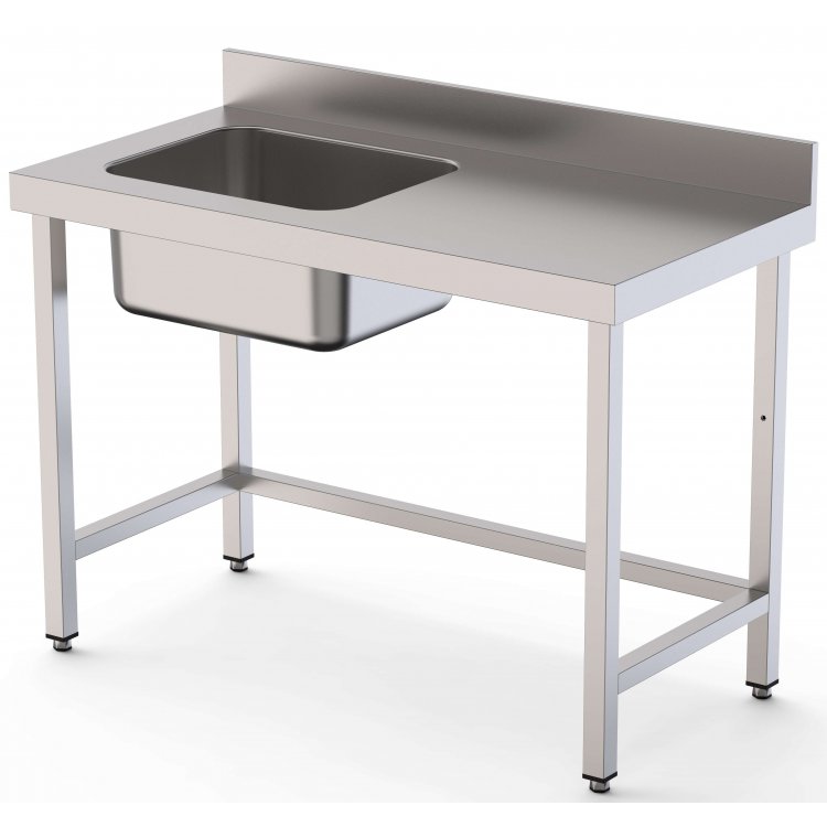 Mesa de Trabajo Acero Inoxidable Mural Sin Estante y Con Cubeta a la izquierda 1800x600x850h mm  WTW16018LB0