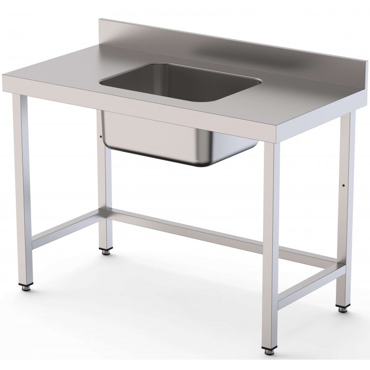 Mesa de Trabajo Acero Inoxidable Mural Sin Estante y Con Cubeta Central 1500x600x850h mm  WTW16015CB0