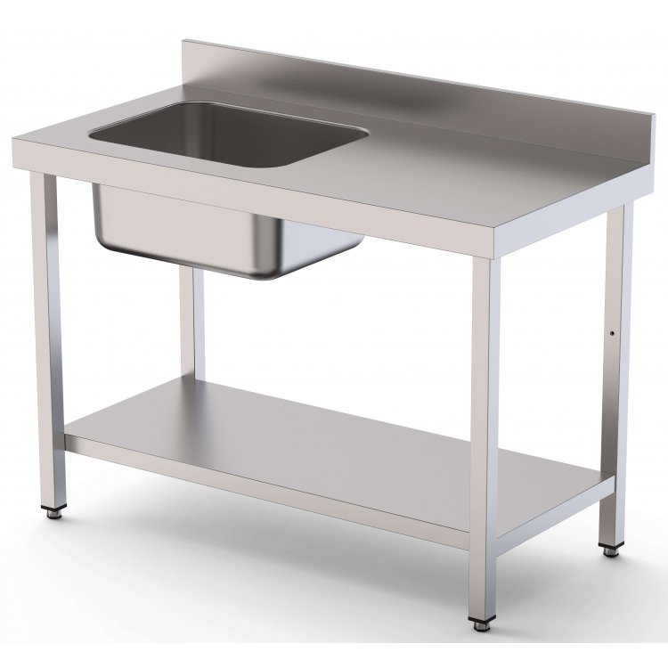 Mesa de Trabajo Acero Inoxidable Mural Con Estante y Con Cubeta a la izquierda 1200x600x850h mm  WTW16012LB1