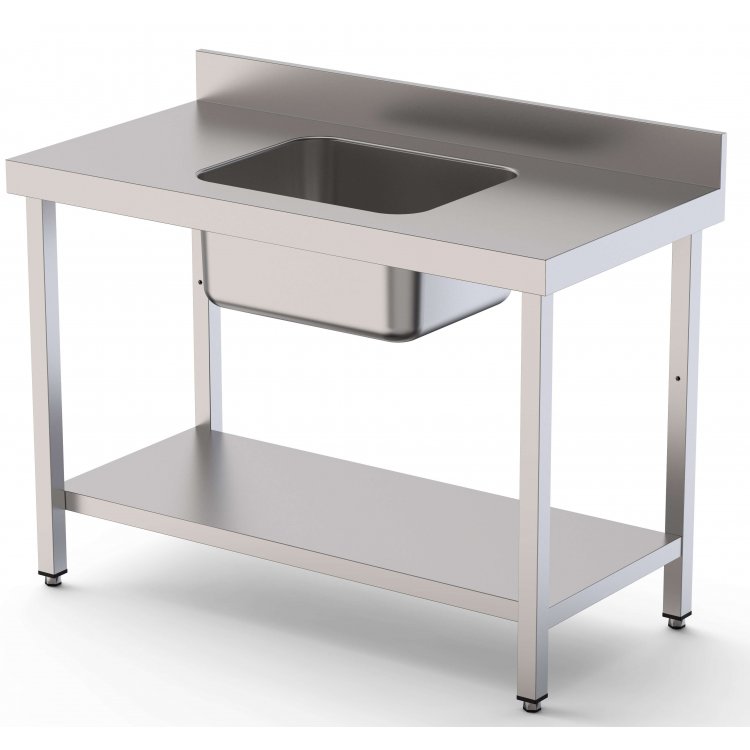Mesa de Trabajo Acero Inoxidable Mural Con Estante y Con Cubeta Central 1500x600x850h mm  WTW16015CB1
