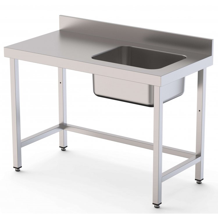 Mesa de Trabajo Acero Inoxidable Mural Sin Estante y Con Cubeta a la Derecha 2000x700x850h mm  WTW17020RB0