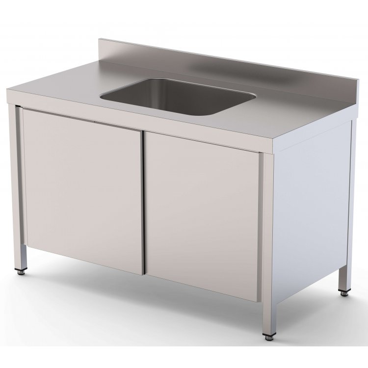 Mesa de Trabajo Acero Inoxidable Mural Con Puertas y Con Cubeta Central 1600x600x850h mm WTW16016CBSD