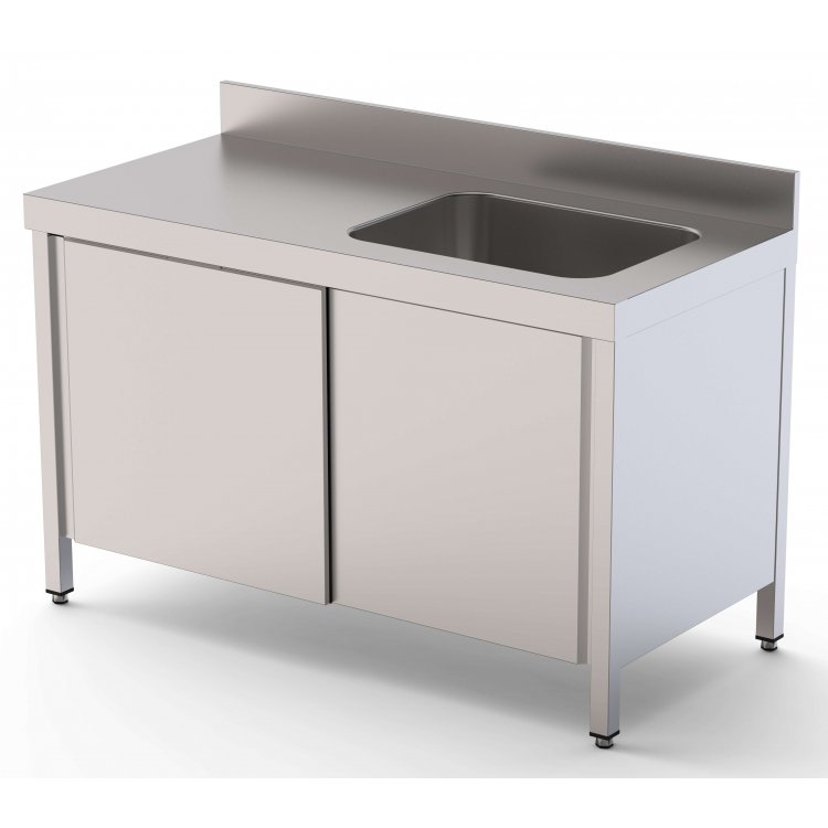 Mesa de Trabajo Acero Inoxidable Mural Con Puertas y Con Cubeta a la Derecha 1600x700x850h mm WTW17016RBSD