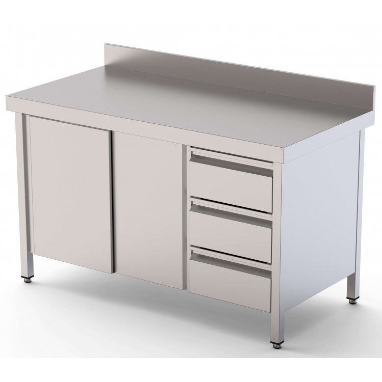 Mesa de Trabajo Acero Inoxidable Mural Con Cajones a la Derecha 1800x600x850h mm WTW16018DDR