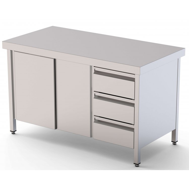 Mesa de Trabajo Acero Inoxidable Central Con Cajones a la Derecha 1400x700x850h mm WTC17014DDR